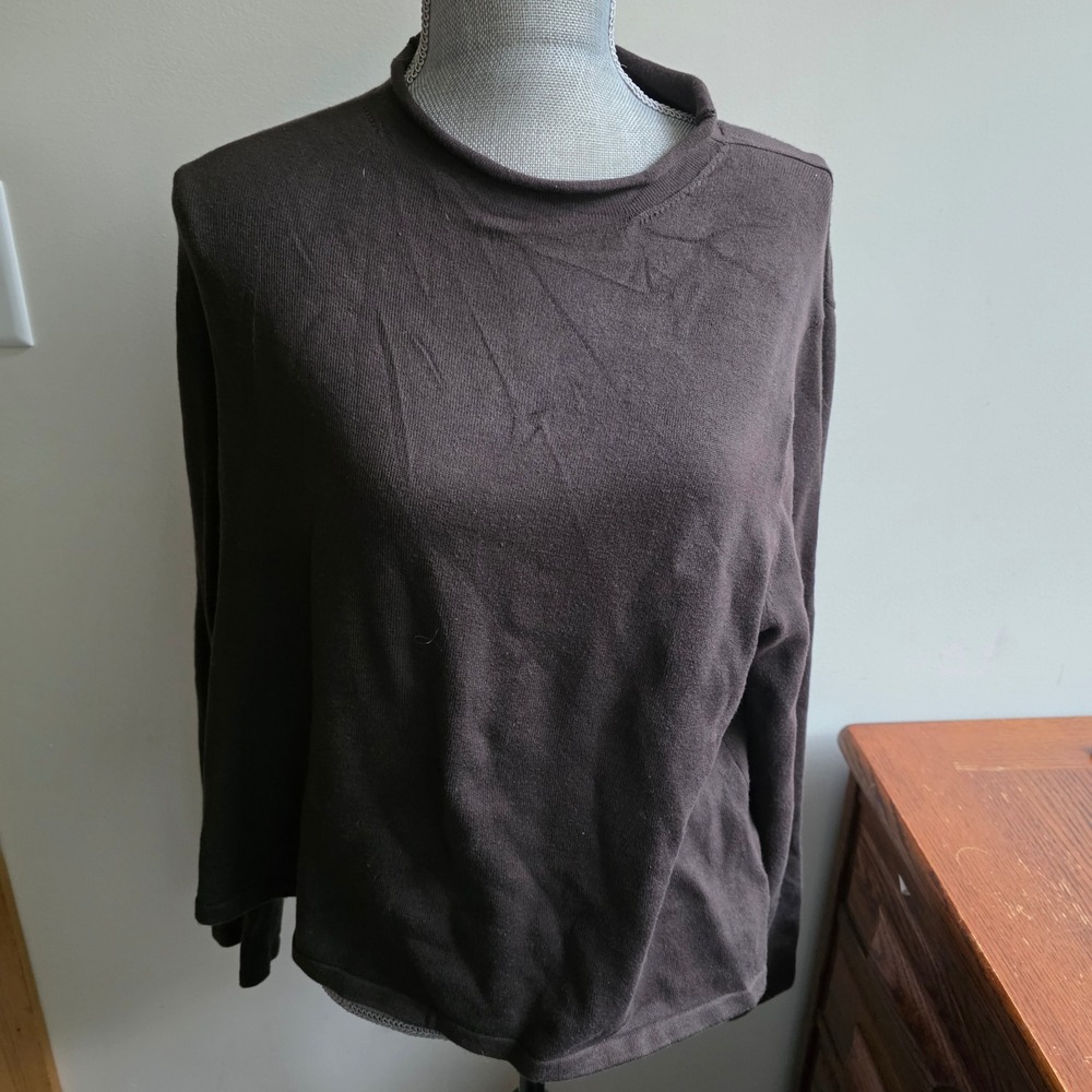 Eileen Fisher Womens Large Brown Cotton Knit Roll Neck Long Sleeve Top Sweater